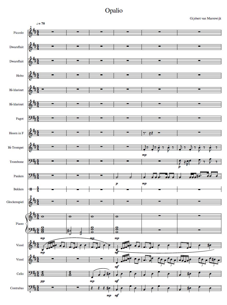 First page sheet music of opalio